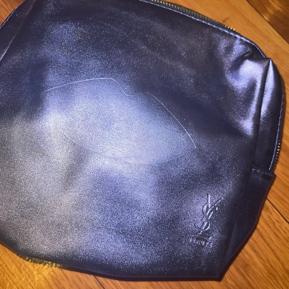 100% Authentic Ysl makeup bag purple reflective sparkly shiny with lip imprint
